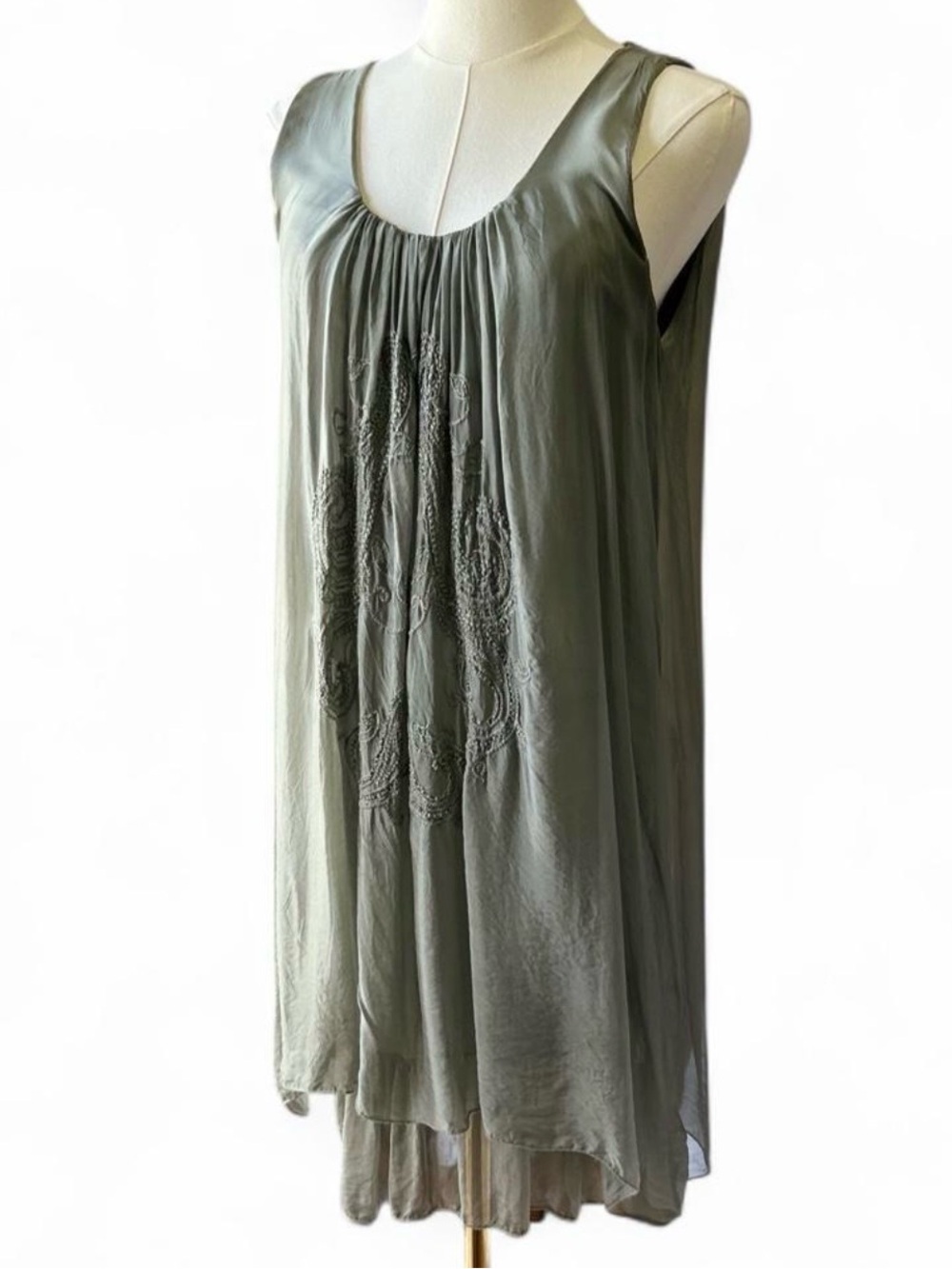 Ethereal Fairy Silk Sleeveless Flowy Layered Embroidered Sheer Midi Dress Size M